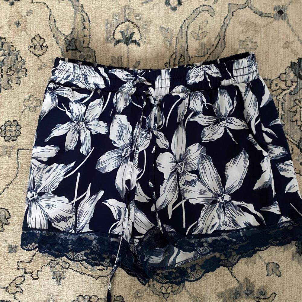 Navy Blue and White Floral Shorts